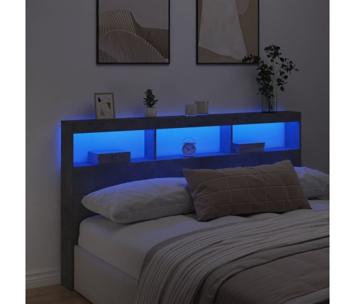 Cabecero de cama con luz LED gris hormigón 180x17x102 cm