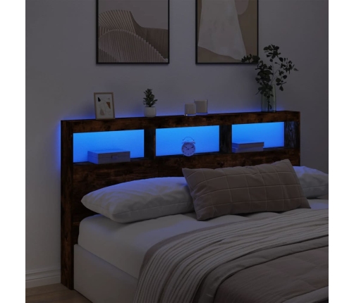 Cabecero de cama con luz LED roble ahumado 180x17x102 cm