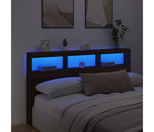 Cabecero de cama con luz LED marrón roble 180x17x102 cm