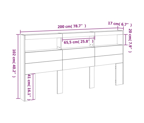 Cabecero de cama con luz LED blanco 200x17x102 cm