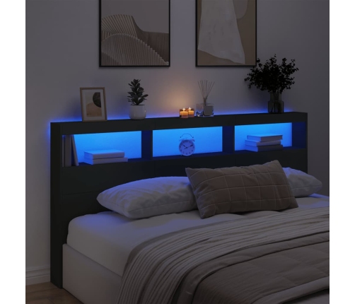 Cabecero de cama con luz LED negro 200x17x102 cm