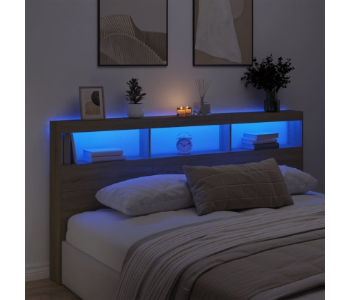 vidaXL Cabecero de cama con luz LED roble Sonoma 200x17x102 cm