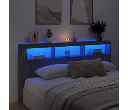 Cabecero de cama con luz LED gris hormigón 200x17x102 cm