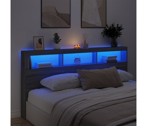 Cabecero de cama con luz LED gris Sonoma 200x17x102 cm