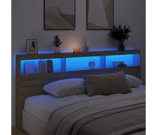 Cabecero de cama con LED roble Sonoma 220x17x102 cm