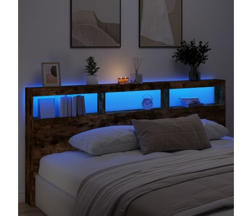 Cabecero de cama con luz LED roble ahumado 220x17x102 cm