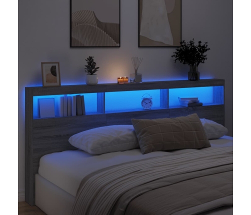 Cabecero de cama con luz LED gris Sonoma 220x17x102 cm