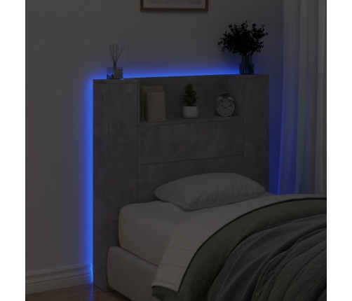 Cabecero de cama con luz LED gris hormigón 100x16,5x103,5 cm