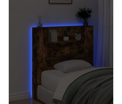 Cabecero de cama con luz LED roble ahumado 100x16,5x103,5 cm