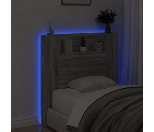 Cabecero de cama con luz LED gris Sonoma 100x16,5x103,5 cm