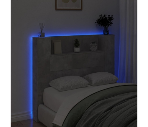 Cabecero de cama con luz LED gris hormigón 120x16,5x103,5 cm