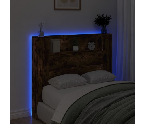 Cabecero de cama con luz LED roble ahumado 120x16,5x103,5 cm