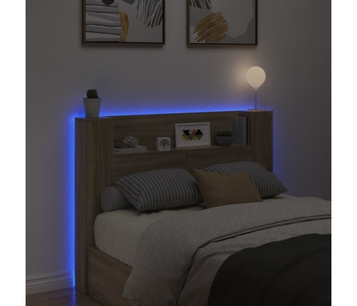 Cabecero de cama con luz LED roble Sonoma 140x16,5x103,5 cm