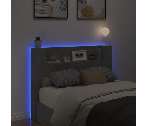 Cabecero de cama con luz LED gris hormigón 140x16,5x103,5 cm