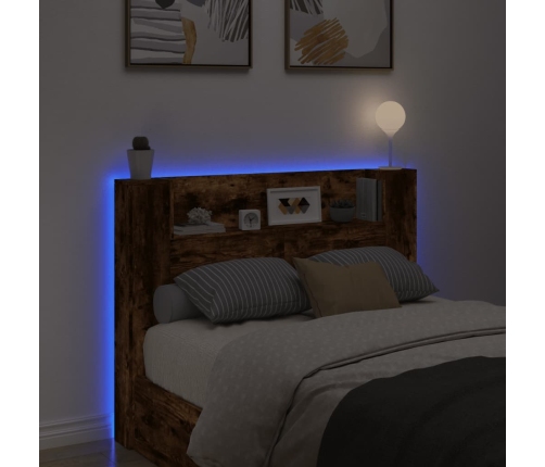 Cabecero de cama con luz LED roble ahumado 140x16,5x103,5 cm