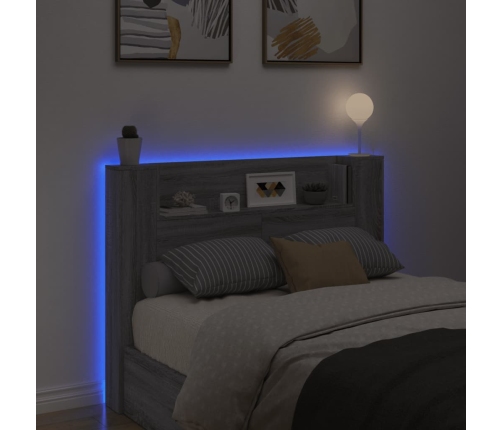 Cabecero de cama con luz LED gris Sonoma 140x16,5x103,5 cm