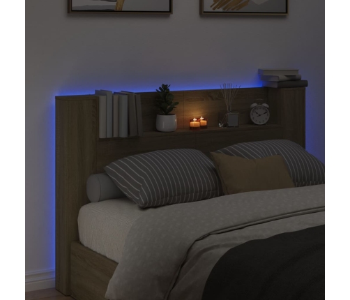 Cabecero de cama con luz LED roble Sonoma 160x16,5x103,5 cm