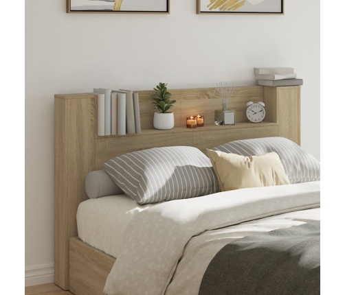 Cabecero de cama con luz LED roble Sonoma 160x16,5x103,5 cm