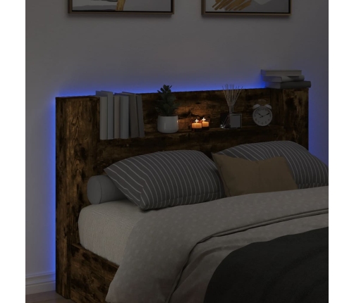 Cabecero de cama con luz LED roble ahumado 160x16,5x103,5 cm