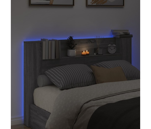 Cabecero de cama con luz LED gris Sonoma 160x16,5x103,5 cm