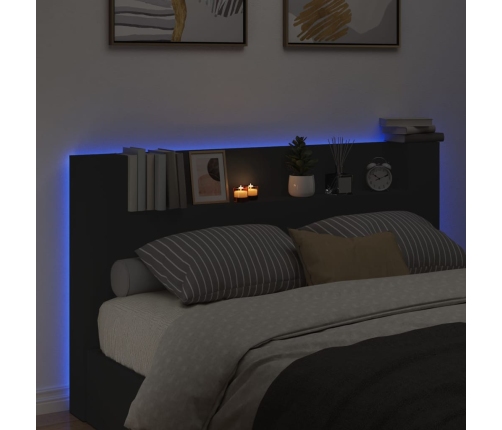 Cabecero de cama con LED negro 180x16,5x103,5 cm