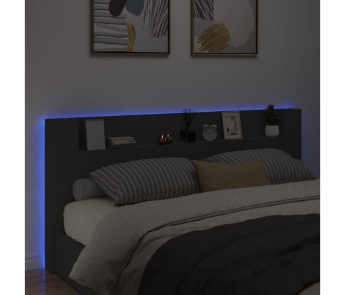 Cabecero de cama con LED negro 220x16,5x103,5 cm