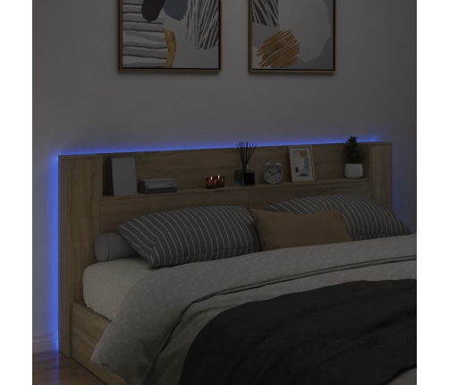 Cabecero de cama con LED roble Sonoma 220x16,5x103,5 cm