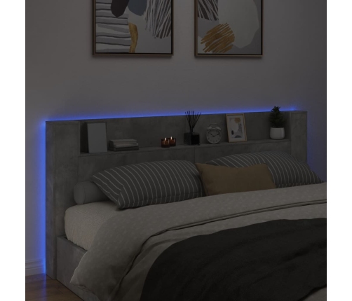 Cabecero de cama con luz LED gris hormigón 220x16,5x103,5 cm