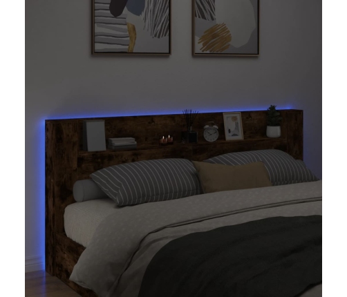 Cabecero de cama con luz LED roble ahumado 220x16,5x103,5 cm