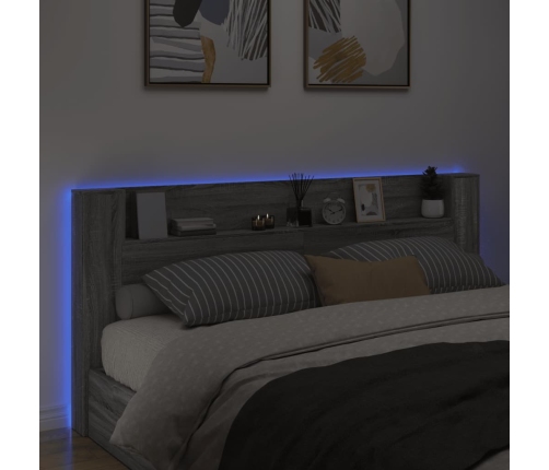 Cabecero de cama con luz LED gris Sonoma 220x16,5x103,5 cm