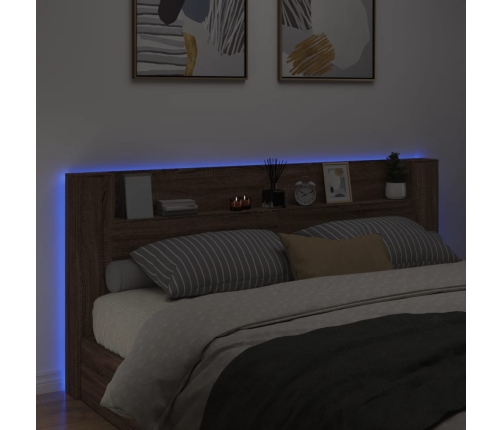 Cabecero de cama con luz LED marrón roble 220x16,5x103,5 cm