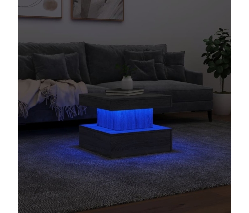 vidaXL Mesa de centro con luces LED gris Sonoma 50x50x40 cm