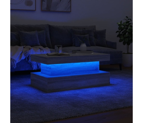 Mesa de centro con luces LED gris Sonoma 90x50x40 cm