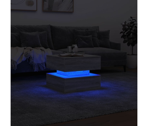 Mesa de centro con luces LED gris Sonoma 50x50x40 cm