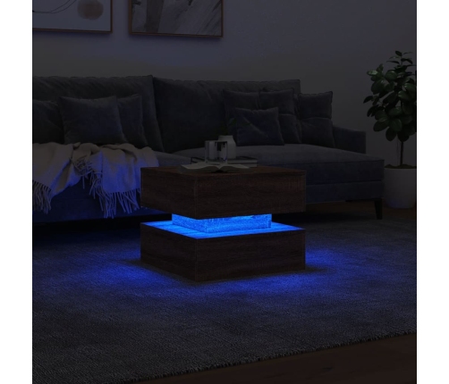 Mesa de centro con luces LED marrón roble 50x50x40 cm