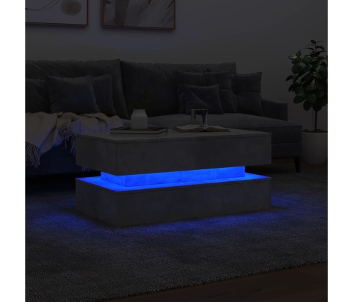 Mesa de centro con luces LED gris hormigón 90x50x40 cm