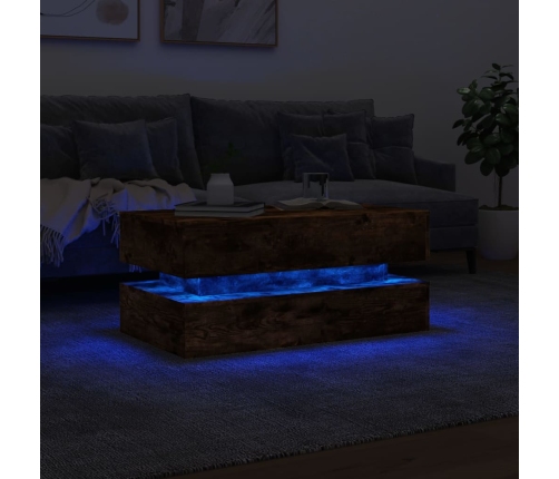 Mesa de centro con luces LED roble ahumado 90x50x40 cm