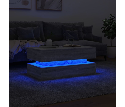 Mesa de centro con luces LED gris Sonoma 90x50x40 cm