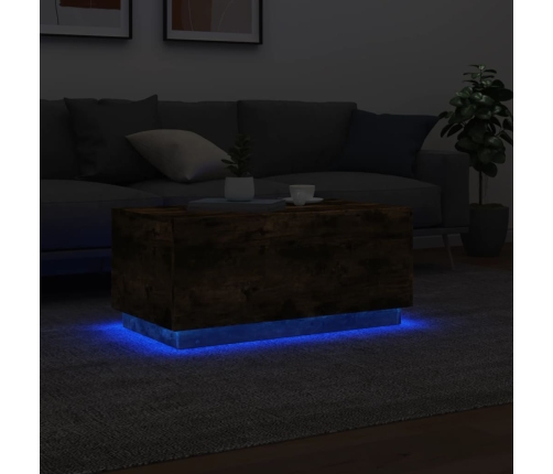 Mesa de centro con luces LED roble ahumado 90x50x40 cm