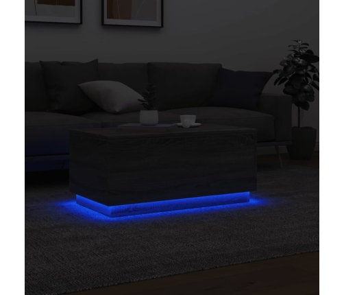 Mesa de centro con luces LED gris Sonoma 90x50x40 cm