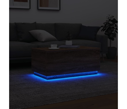 Mesa de centro con luces LED marrón roble 90x50x40 cm