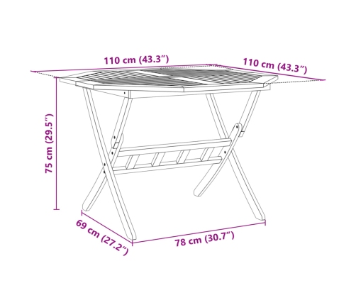 Mesa de jardín plegable madera maciza de acacia Ø110x75 cm