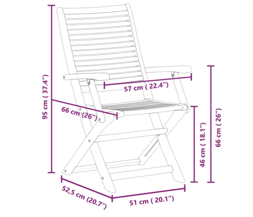 Sillas plegables jardín y reposabrazo 2uds madera maciza acacia