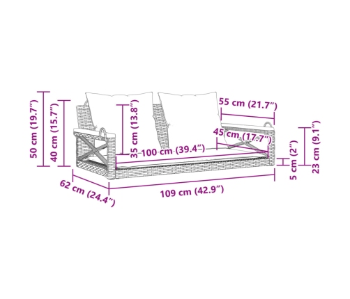 vidaXL Banco columpio con cojines ratán sintético beige 109x62x40 cm