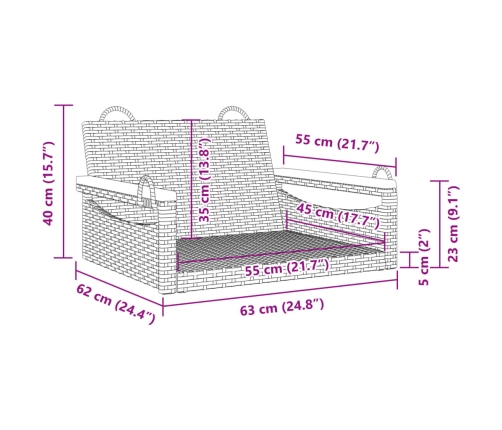 vidaXL Banco columpio de ratán sintético gris 63x62x40 cm