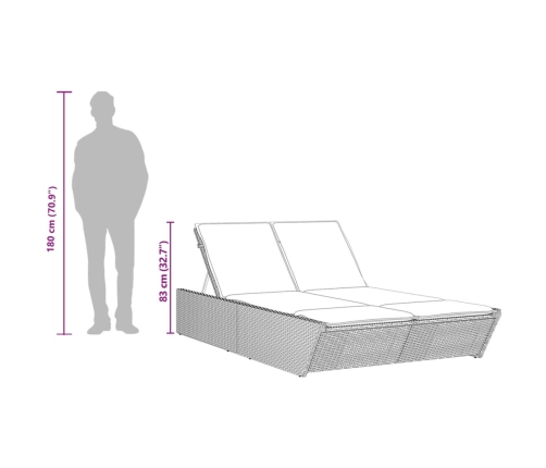 Tumbona doble con cojines ratán sintético negro