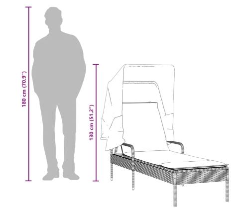 vidaXL Tumbona con capota ratán sintético negro