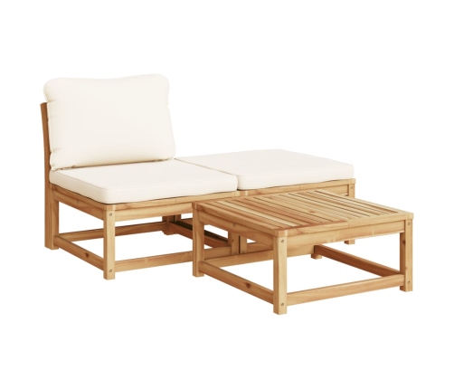 Set de muebles para jardín 3 piezas con cojines madera acacia