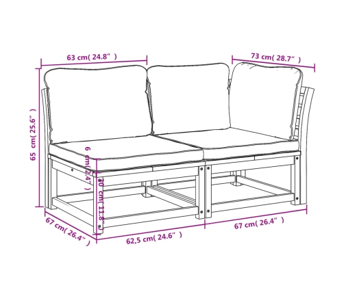 Set de muebles de jardín 2 piezas con cojines madera acacia