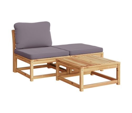 Set de muebles para jardín 3 piezas con cojines madera acacia